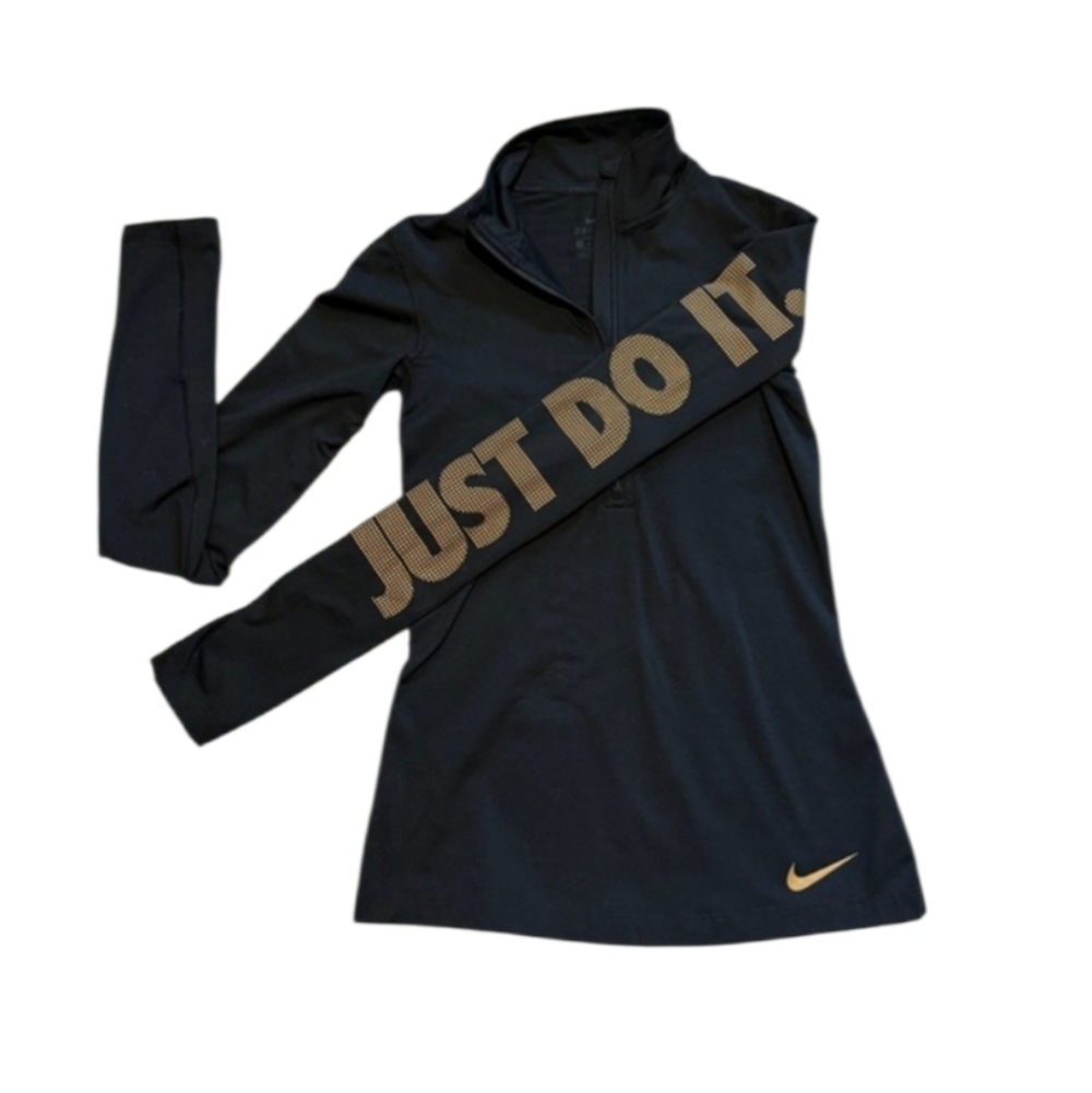 Nike Black Long Sleeve Pullover Sweatshirt with Gold 'Just Do It'